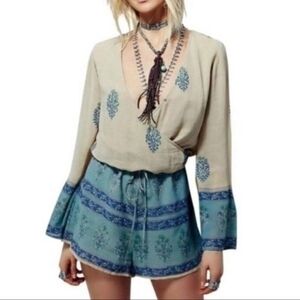 FP Movement by Free People Beige and Blue Boho Blouse